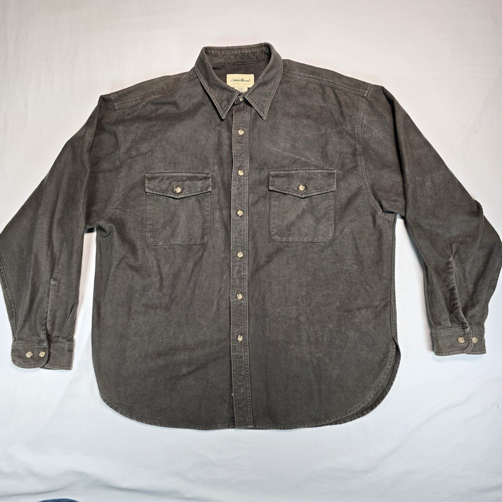 Eddie Bauer Mens XL Gray Cotton Flannel Button Down Work Shirt Long Sleeve 7905